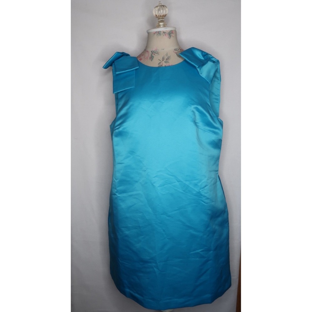 Trina Turk Priscilla Dress Gulfstream Blue Bow Shoulder Satin Cocktail Dress 12 - Picture 3 of 12